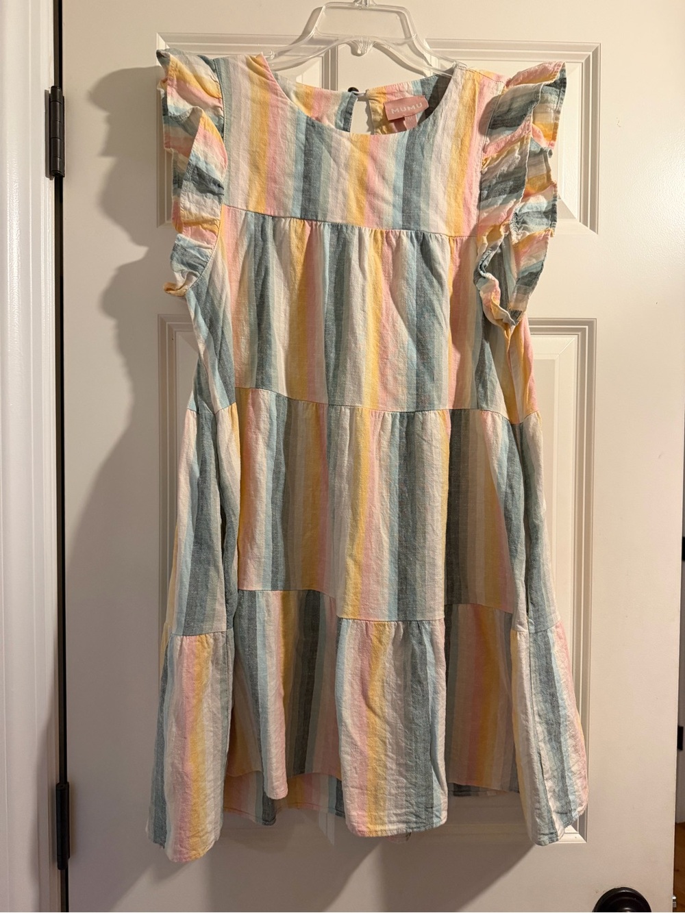 Mumu women’s Pastel Stripe Ruffle Sleeve Dress